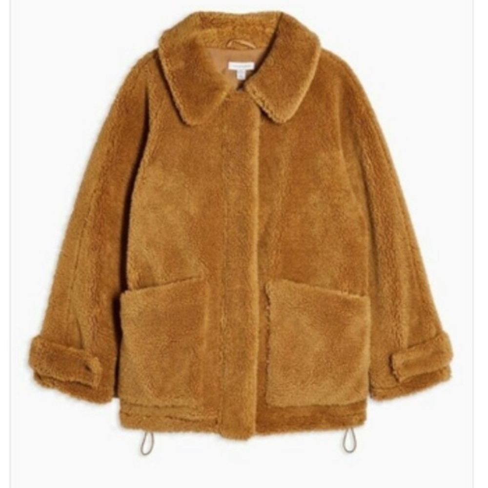 NEW Topshop teddy borg coat jacket brown XS 0-2